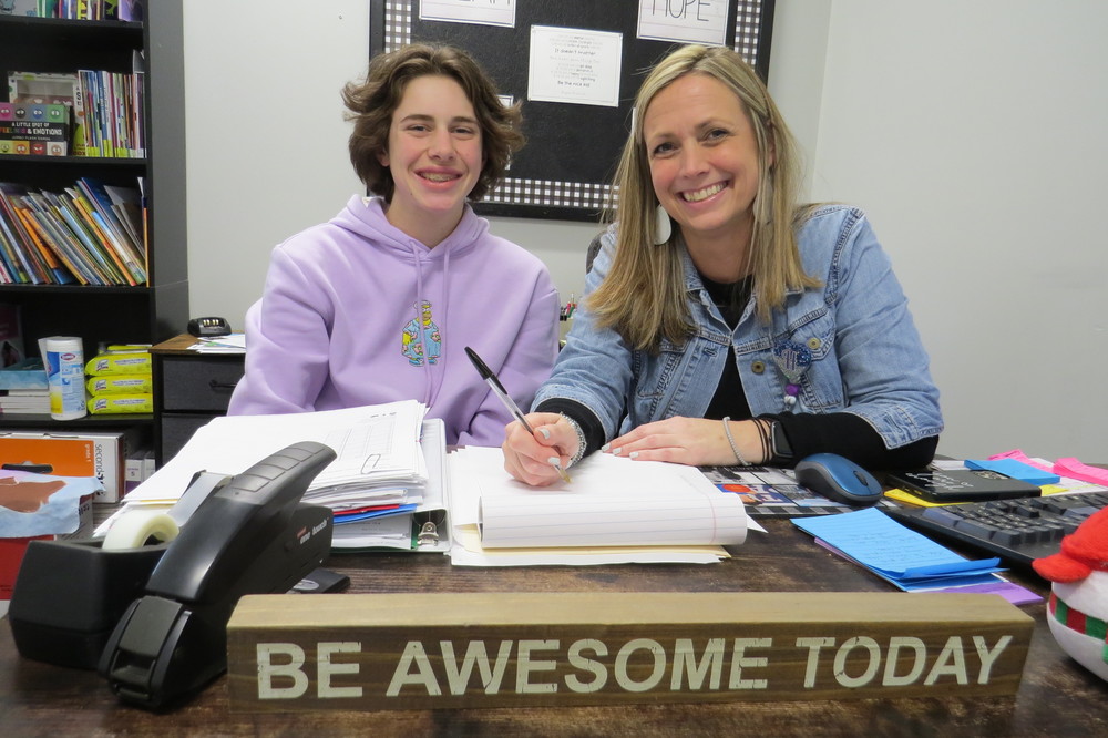 Warwood School Counselor Heather Lewis is shown with Viking student Jack Kenamond.