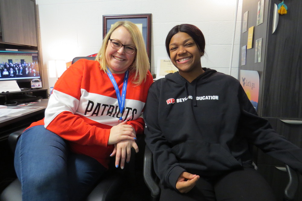 Wheeling Park High School Counselor Jennifer Mathieu is pictured with Patriot student Devyn Poole.