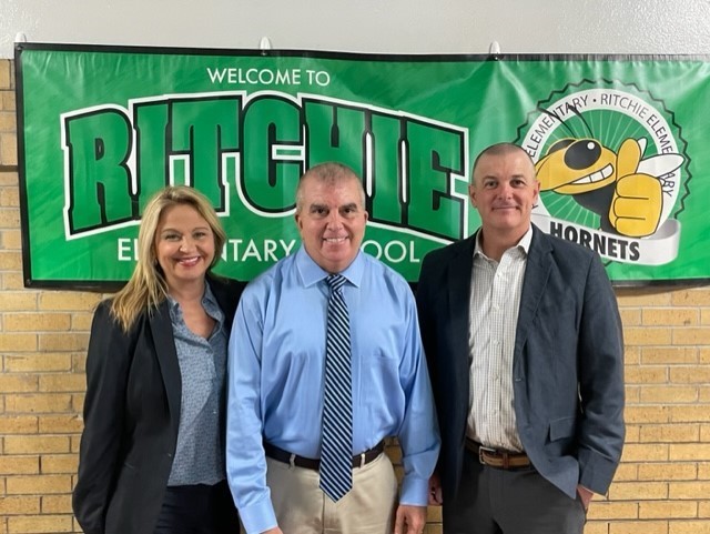 Pictured from left are Ohio County Schools Superintendent Kimberly Miller, Ritchie Elementary School Principal John Jorden and Assistant Superintendent Rick Jones.