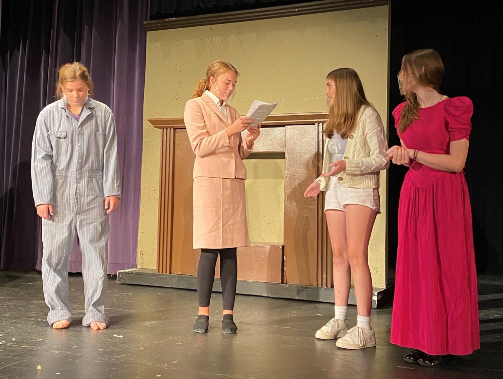 Pictured from left is Alexis Bordas, Gianna Landis, Mia Castellucci, Gianna Cipriani playing Cinderella, her wicked stepmother and stepsisters in Cinderella and the Substitute Fairy Godmother.