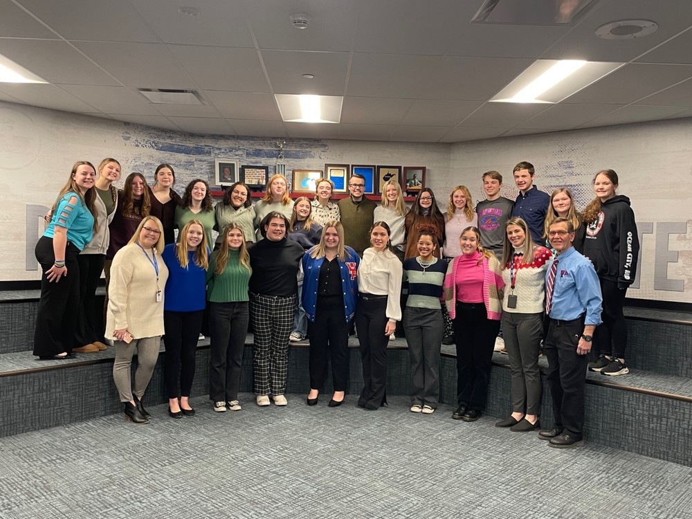 Wheeling Park Speech and Debate Team members are pictured in the Presentation Room of the school's new Innovative Learning Center. The Presentation Room is dedicated to the enduring success of the team and its 42 consecutive state championships.