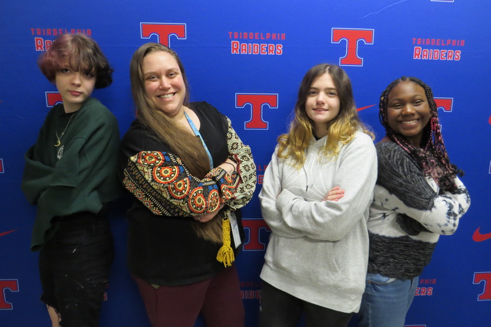 Triadelphia Middle School Counselor Kathie Seidler is pictured with Raider students Alissa Wilson, Rylie Szerszen, and Shauney Dodd.