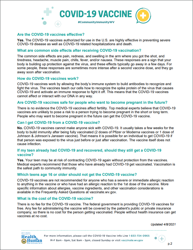 Vaccination FAQ for Teens Pg.2